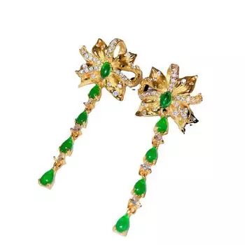 BELLA BOX Французские изысканные серьги-капли с кисточками и изумрудами, подходящие для повседневной женской вечеринки, ювелирные изделия высокого класса