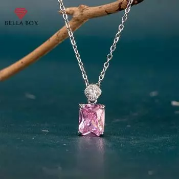 Bella Box геометрическое квадратное розовое циркониевое ожерелье для женщин, романтическое обручальное ожерелье с подвеской, хорошее качество, модные ювелирные изделия, подарок 45cm розовый