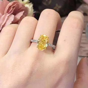 BELLA BOX Голубиное Яйцо Ледяной Циркон Моделирование Импортированный Высокоуглеродистый Алмаз Гусь Желтый Овальный Яркий Огненный Цвет Открытое Кольцо Женский Adjustable Opening жёлтый