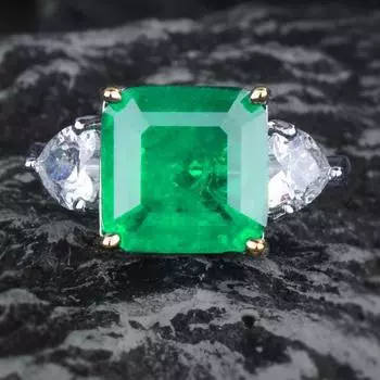 BELLA BOX Великолепная имитация Columbia с хлопковым изумрудом и квадратным цирконом, подходит для повседневной женской одежды, модные ювелирные изделия Adjustable Opening изумрудный/зелёный