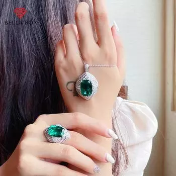 BELLA BOX Горячая новинка Зеленый квадратный циркон в форме змеиного глаза Открытое кольцо для женщин кулон ожерелье комплект No.2 зелёный