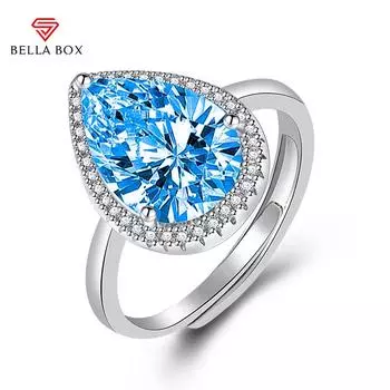 BELLA BOX грушевидные кольца с изменяемым размером для женщин, циркон, помолвка, ювелирные изделия, подарок Adjustable Opening синий