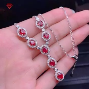 BELLA BOX Hot Selling Luxury Full Diamond Imitation Ruby Fashion Color Treasure Pendant Feminine Necklace Collarbone Chain Party Jewelry красный