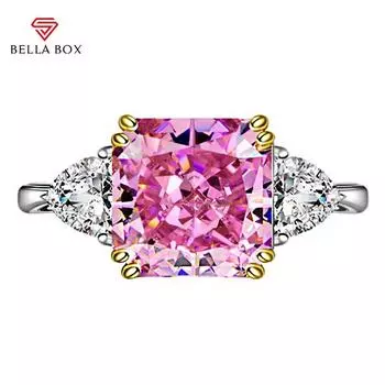 BELLA BOX имитация розового турмалина, винтажное кольцо с открытой мелодией, квадратное женское кольцо с цирконом, бутик ювелирных изделий Resizable розовый