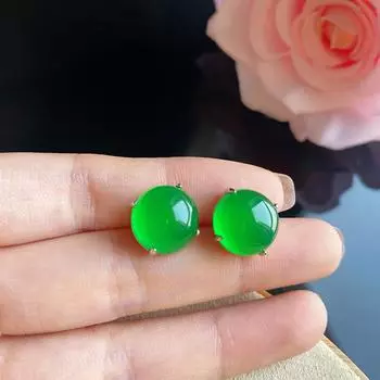 BELLA BOX имитирует натуральный лед, прозрачный зеленый агат, халкон, большой хлеб, круглый один бриллиант, простые, легкие, роскошные женские серьги 10mm зелёный