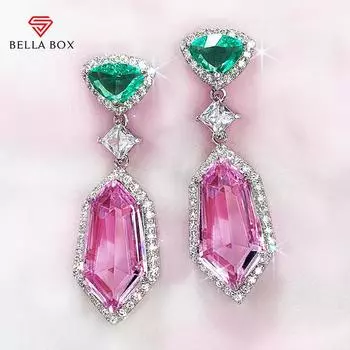 BELLA BOX, индивидуальные серьги-подвески с цирконием нестандартной формы для женщин, зеленые/белые/розовые серьги с камнями, эстетические женские серьги, модные ювелирные изделия для вечеринок розовый