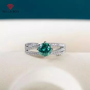 Bella Box искусственный бирюзовый муассанит, кольца изменяемого размера для женщин, свадебные обручальные кольца, изящные подарочные ювелирные изделия Resizable зелёный