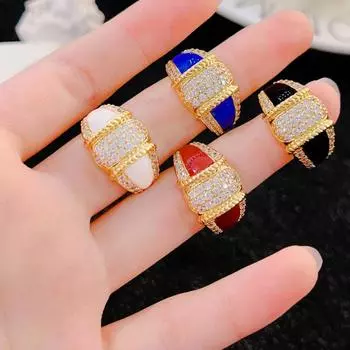 BELLA BOX Итальянское плетеное резное золотое кольцо в винтажном стиле, среднего размера, в старинном стиле, легкое, роскошное, для пожилых людей, полное бриллиантов Opening control чёрный