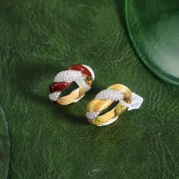 BELLA BOX Итальянское скульптурное золотое матовое покрытие 18-каратное золотое эмалевое витое кольцо, подходящее для женской повседневной вечеринки, модные украшения Adjustable Opening красный