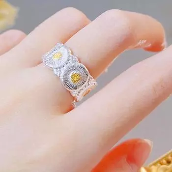 BELLA BOX Италия, ручная работа, проволочное волочение Bratti, двухцветное золотое маленькое кольцо с маргариткой, подходящее для повседневной вечеринки, модные украшения Opening control серебряный