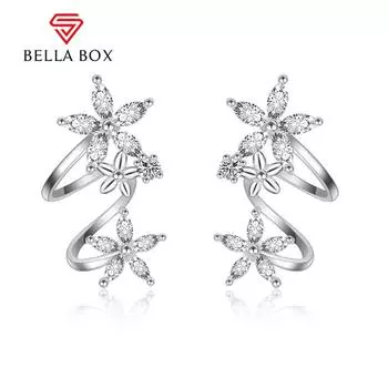 BELLA BOX изогнутые серьги-гвоздики с цветком и цирконием для женственных серег, ювелирных изделий белый