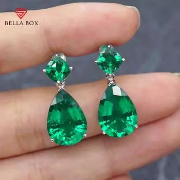 BELLA BOX Изящные женские висячие серьги с зеленым фианитом, высококачественные серебряные серьги, подарок на день рождения, модные украшения