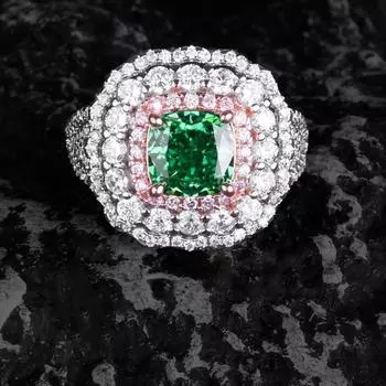 BELLA BOX Изысканное кольцо из изумруда в тяжелой промышленности с ледяным цветком, регулируемое цирконовое кольцо, подходящее для женской свадьбы, ювелирные изделия высокого класса Adjustable Opening зелёный