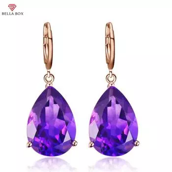 BELLA BOX Элегантные серьги-подвески из аметиста, женственные серьги с покрытием из розового золота, дорогие свадебные аксессуары фиолетовый