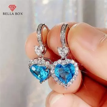 BELLA BOX Элегантные женские висячие серьги для вечеринки синие/красные серьги с фианитом в форме сердца, женские модные ювелирные изделия хорошего качества синий