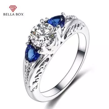 BELLA BOX Классические обручальные кольца с сапфиром и драгоценными камнями для женщин, ювелирные изделия в подарок 6 синий