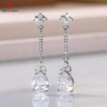 BELLA BOX классические серьги-капли с цирконием для женщин, высококачественные серебряные серьги для невесты, свадебные серьги, юбилейные вечерние ювелирные изделия вечности