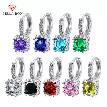 BELLA BOX классические темпераментные инкрустированные квадратные серьги с цирконом, простые милые серьги с бриллиантами, ювелирные изделия белый