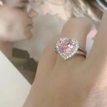 BELLA BOX классическое кольцо для женщин с подвеской в форме сердца, циркон, ювелирные изделия, серебряный подарок на помолвку Resizable розовый