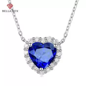 BELLA BOX классическое женское ожерелье с подвеской в форме сердца, синий циркон, юбилейное ювелирное украшение, подарок синий