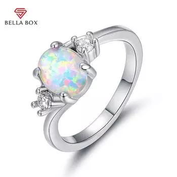 BELLA BOX кольцо для женщин овальный опал классический дизайн ювелирные изделия 8*6 мм драгоценные камни женский юбилейное кольцо 6 белый