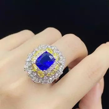 BELLA BOX Кольцо Palace Style Simulation London Sapphire Hollow Mesh Bottom с регулируемой высотой, подходит для повседневной женской вечеринки, модных украшений Adjustable Opening синий