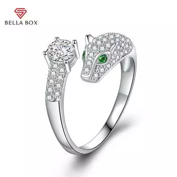 BELLA BOX кольцо с головой леопарда, открывающиеся кольца изменяемого размера для женщин, циркон, помолвка, изысканные ювелирные изделия, подарок Adjustable Opening зелёный
