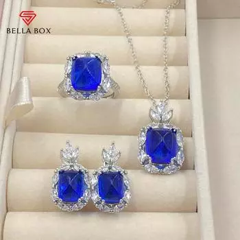 BELLA BOX Комплект из сережек-колье с полым дном в виде сахарной башни, инкрустированной синим цирконием, для женщин No.3 синий