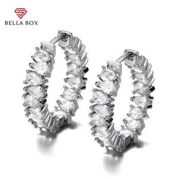 BELLA BOX корейские модные женские серьги-кольца грушевидной огранки с кристаллами кубического циркония, нежные вечерние аксессуары для девочек, серьги-подарок на день рождения E793