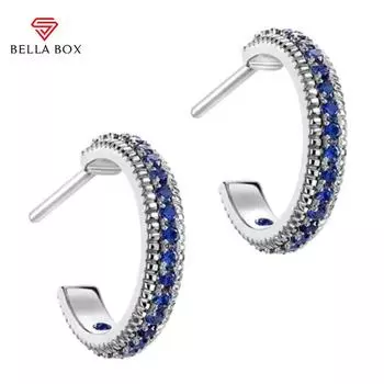BELLA BOX креативные серьги-кольца с синим фианитом для женщин, модные универсальные украшения для пирсинга ушей