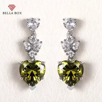 BELLA BOX креативные висячие серьги в форме сердца оливково-зеленого цвета с кубическим цирконием, блестящие женские аксессуары, эстетические модные украшения для женщин