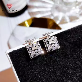 BELLA BOX креативный дизайн, серьги-гвоздики для женщин, модные аксессуары, стильные серьги для танцевальной вечеринки, блестящие ювелирные изделия с кубическим цирконием белый