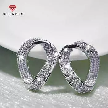 BELLA BOX кривые серьги-гвоздики в форме буквы О, женские инкрустированные блестящие кубические цирконы, простые стильные повседневные серьги, универсальные серьги, модные украшения Gold-color белый