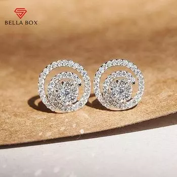 BELLA BOX круглые серьги-гвоздики в форме прозрачного циркония, ослепительные женские серьги для пирсинга ушей, эффектные ювелирные изделия