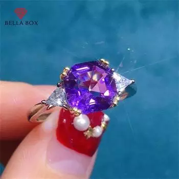 Bella Box квадратной формы, фиолетовые, темпераментные, элегантные открывающиеся кольца для женщин, циркониевые кольца для помолвки, изысканные классические ювелирные изделия, подарок Adjustable Opening фиолетовый