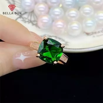 Bella Box квадратной формы персонализированное геометрическое кольцо для женщин циркон для помолвки изысканные великолепные ювелирные изделия в подарок Adjustable Opening зелёный