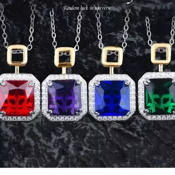 BELLA BOX Легкое роскошное нишевое микро инкрустированное зеленое бриллиантовое ожерелье для женщин, сладкая подвеска из высокоуглеродистого камня, серия «Маленький сахарный кубик» Pendant [without chain] фиолетовый