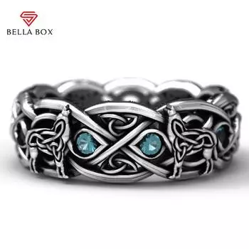 Bella Box, Лидер продаж, скандинавская мифология, гигантский волк, кольцо унисекс, небесно-голубой камень, хип-хоп, рок, мужские/женские подарочные кольца для пары в стиле панк-вечеринки 6 циан