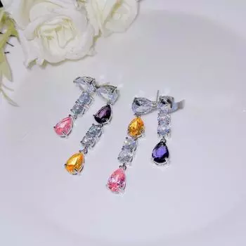 BELLA BOX Легкие роскошные цветные серьги-капли из циркона с кисточками, подходящие для повседневной женской вечеринки, модные украшения