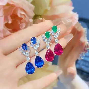 BELLA BOX Легкие роскошные серьги-капли в форме капли с синими острыми кристаллами, подходящие для женских свадебных вечеринок, ювелирные изделия высокого класса красный