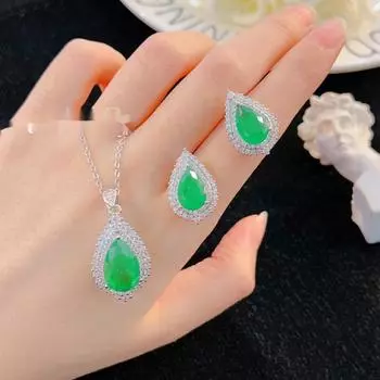 BELLA BOX Light Luxury Palace Style Emerald Green Water Drop Shaped Цирконий Цвет Драгоценности Ожерелье Подходит Для Женщин Повседневные Вечерние Модные Украшения изумрудный