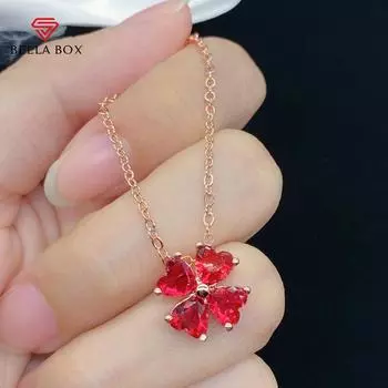 BELLA BOX Lucky Four-leaf Clover Online Популярная прямая трансляция Новый продукт Моделирование Красный турмалин Гранат Роскошное модное ожерелье с подвеской для женщин золотой