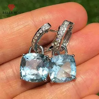 BELLA BOX Маленькие свежие светло-голубые висячие серьги с фианитами для женщин, современный дизайн, нежные женские аксессуары, трендовые ювелирные изделия для свадебной вечеринки E1502 светло-синий