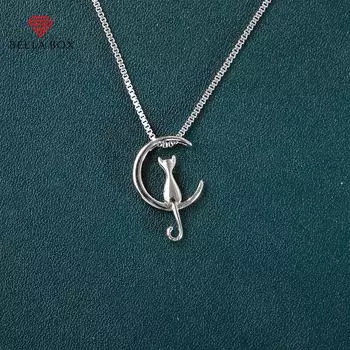 Bella Box модное посеребренное женское ожерелье с лунным котом романтический подарок на годовщину девушке нежный женский кулон ожерелье ювелирные изделия 45cm