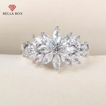 Bella Box модное женское кольцо с цветком 5a, кольцо с белым кристаллом CZ, серебряного цвета со штампом 925, обручальное кольцо, ювелирные изделия, подарок для свиданий 8 белый