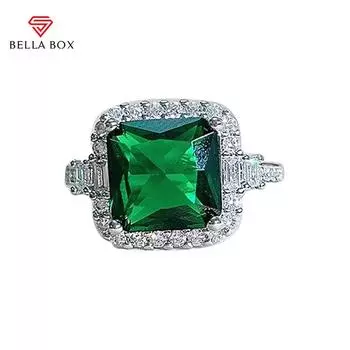 BELLA BOX Модное женское открытое кольцо с цирконом 10 мм, ювелирные украшения для свадьбы и помолвки Resizable зелёный