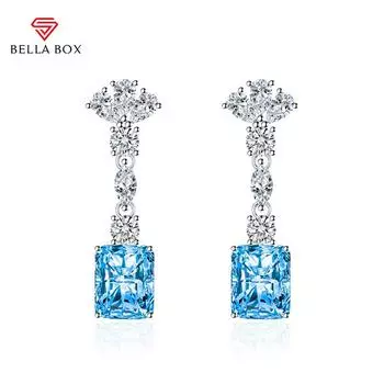 BELLA BOX модные цветные серьги с цирконием, имитация синего бриллианта, прямоугольные серьги с розовым бриллиантом, аксессуары для вечеринок синий