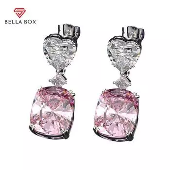 BELLA BOX модные цветные женские серьги с цирконием, классические розовые, желтые, белые украшения для свадьбы, помолвки, годовщины розовый