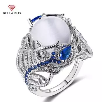 BELLA BOX модные кольца с перьями для женщин, аксессуары для вечеринок, подарки, винтажные украшения 6 синий