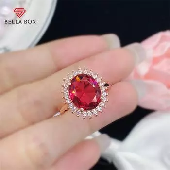 Bella Box модные лаконичные красные овальные кольца темпераментные кольца для женщин с цирконом для помолвки ювелирные изделия в подарок Adjustable Opening ярко-розовый/красный